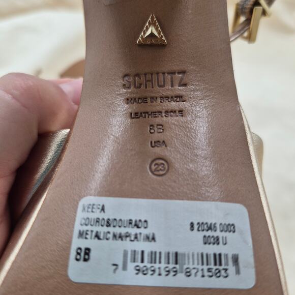 NEW Schutz Keefa high-heeled platform sandal in a metallic leather finish size 8 - Picture 3 of 4